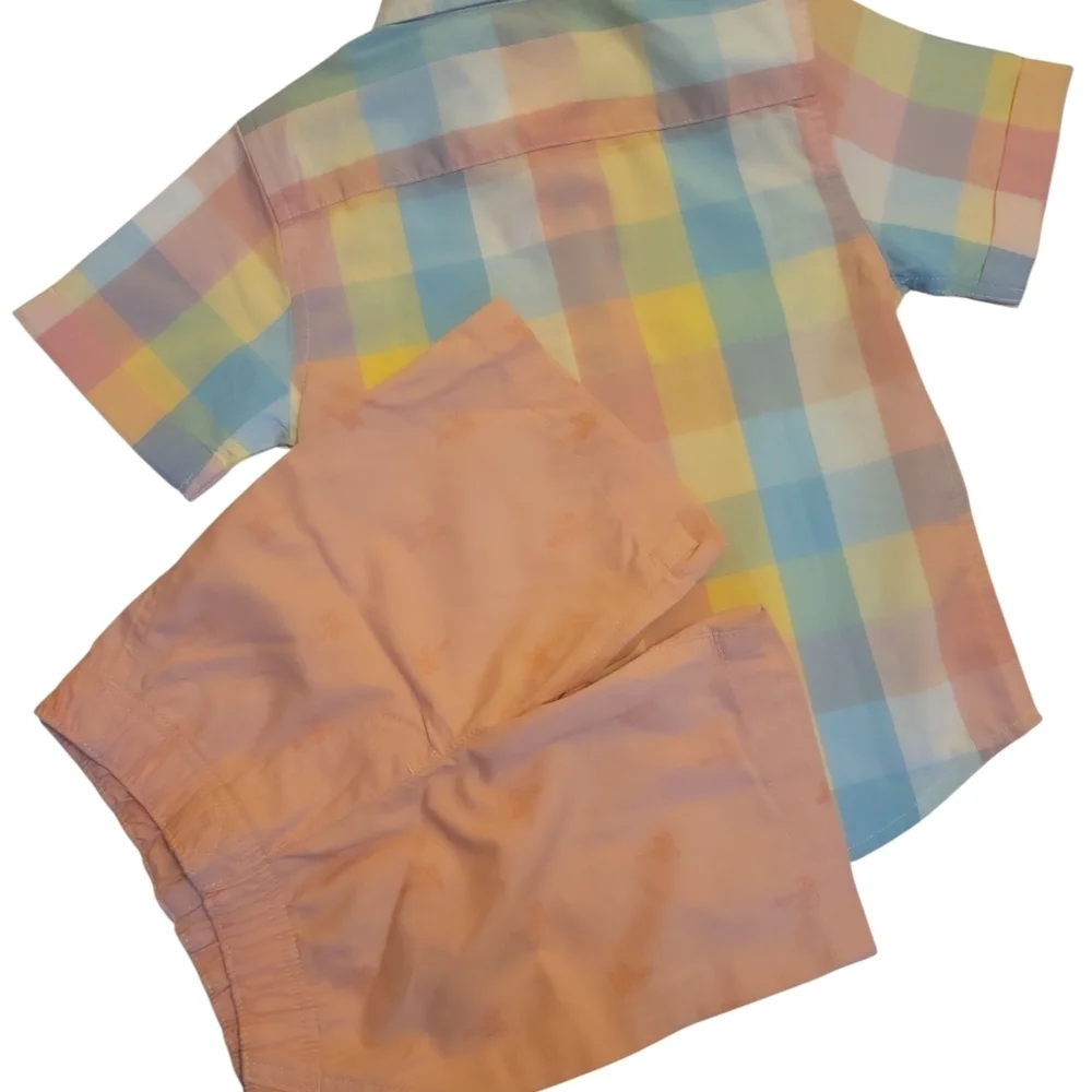 Carter's Multicolor Plaid Shirt and Orange Shorts Set